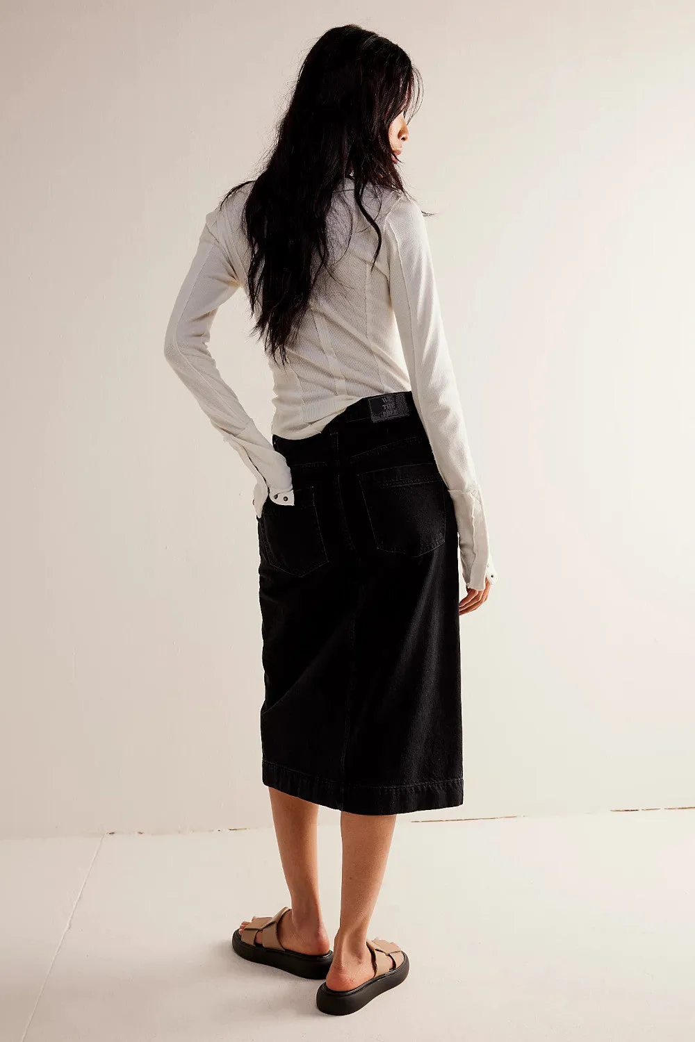 Free People We The Free Wild Roses Midi Skirt in Black