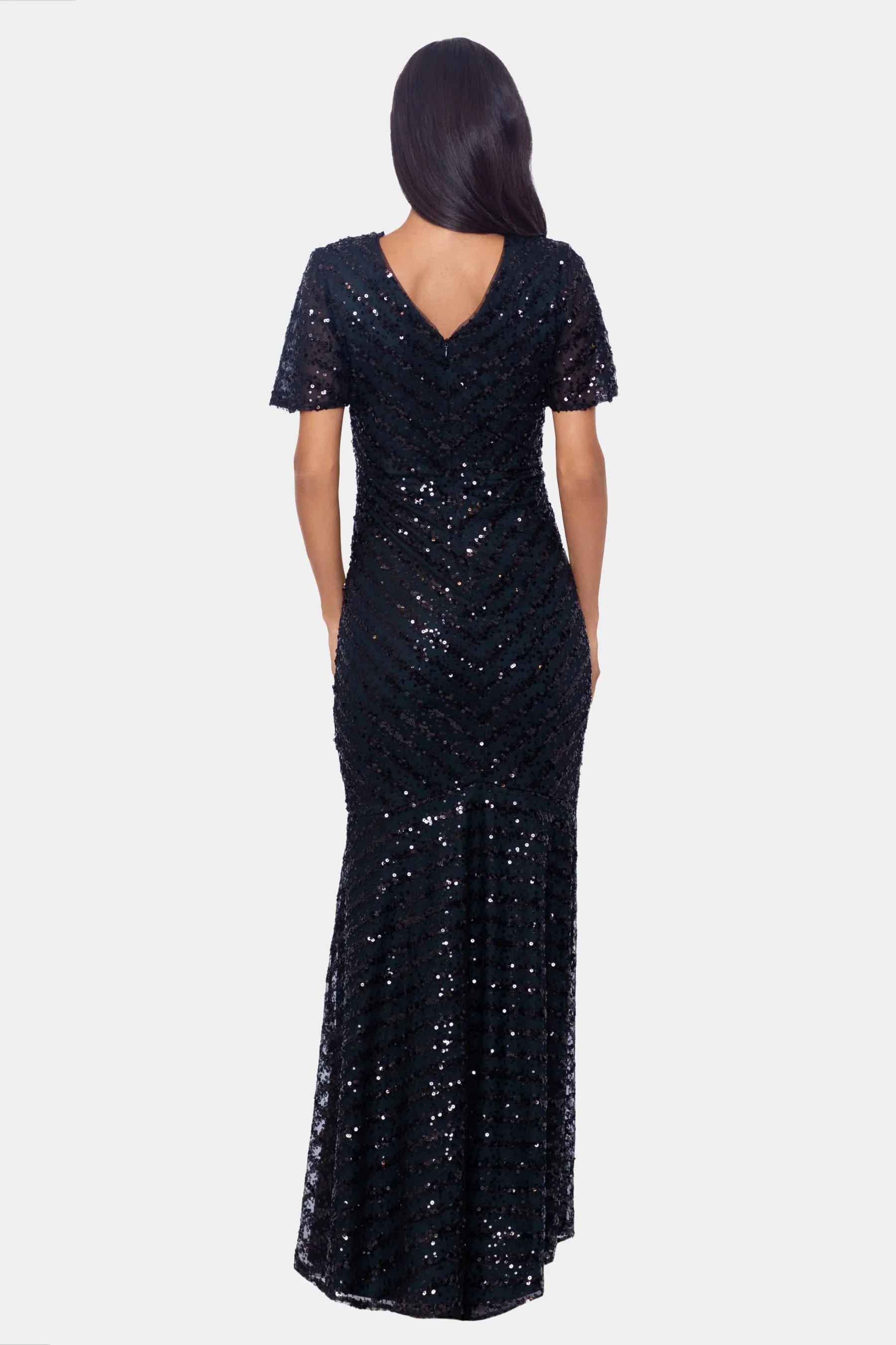 Long Short Sleeve Sequin V-Neck Dress
