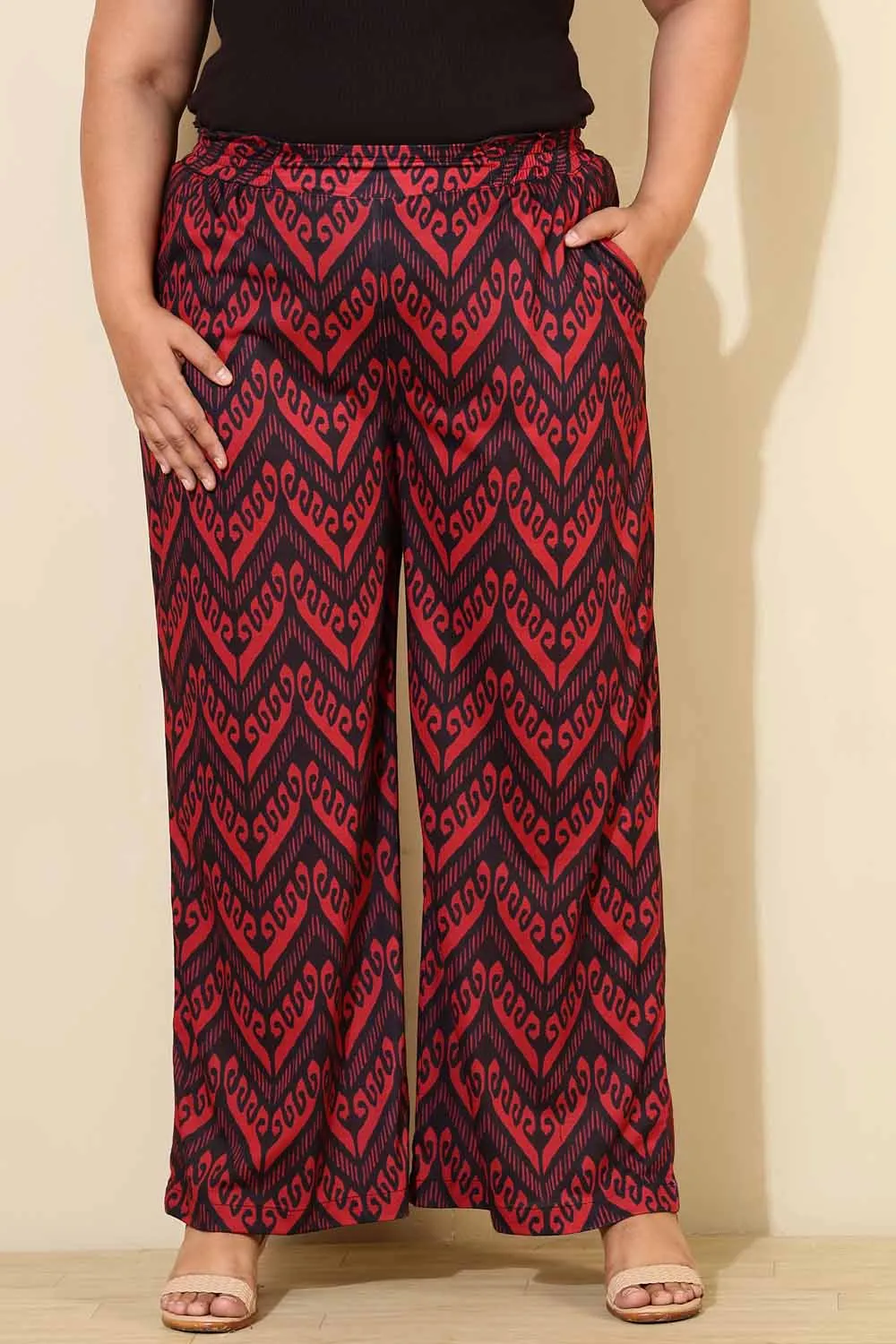 Plus Size Maroon Black Print Pants